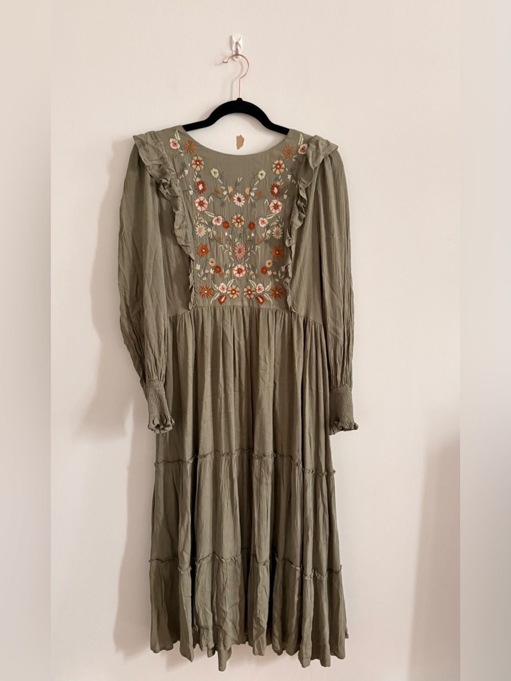 Olive Floral Embroidered Maxi Dress